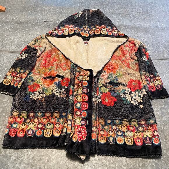 Johnny Was Pete & Greta Matryoshka Sherpa Jacket Small Russian Nesting Dolls - Picture 3 of 13